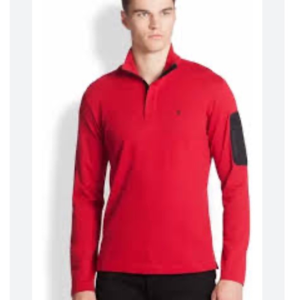 Victorinox Swiss Army Men Red Tailored Fit Quarter Zip Long Sleeve Polo Shirt XL
